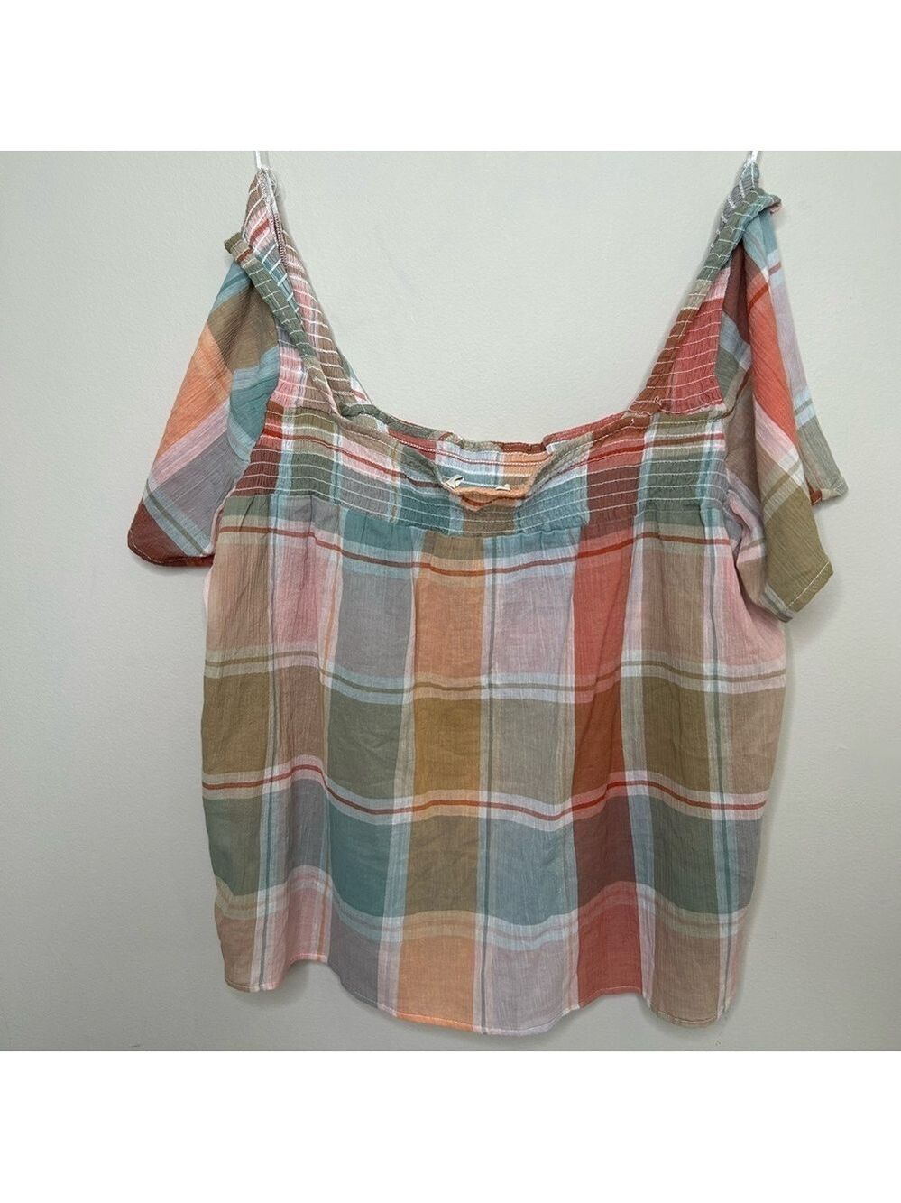 Alexander Jordan Off the Shoulder Cotton Summer Blouse Plaid Multi Colour Medium